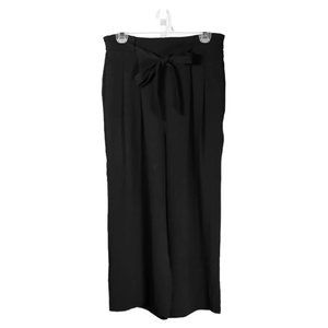 Zara Women's Pants Black Stretch Elastic Waist Belted High Waisted Wide Leg M